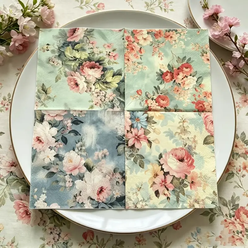 20Pcs Boho-style bee and floral Decorative Paper Napkins, watercolor bee and daisy patterns. Perfect for spring tea parties, bridal showers, wedding decorations, farmhouse table settings and wedding season use.