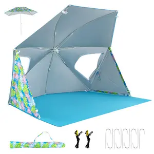 50+UPF UV Protection Beach Tent Sun Shelter, Beach Shade Umbrella Tent with Carry Bag and Tent Stakes, Portable Sun Canopy for Beach Park Camping Outdoor Activities outdoorfun