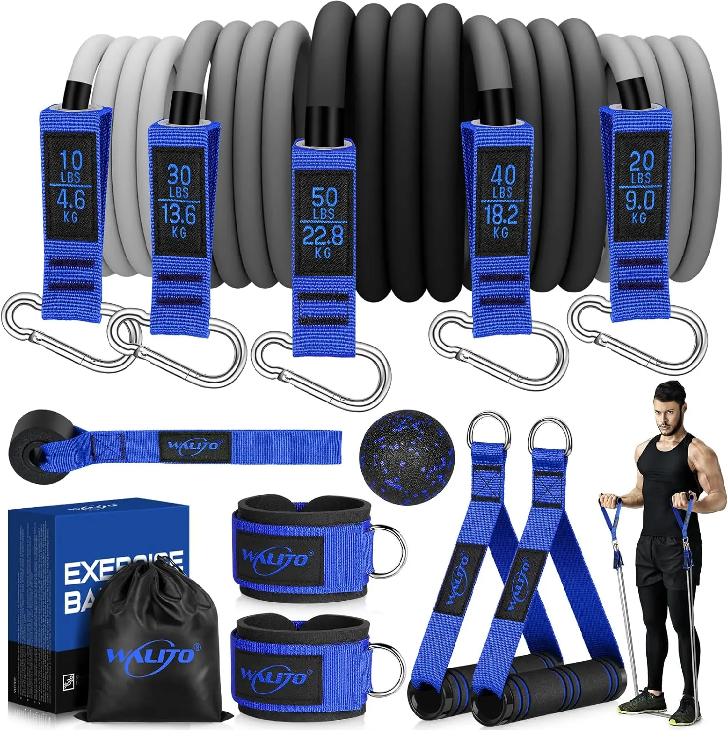WALITO Resistance Bands Set with Handles & Ankle Straps,150LBS Heavy Duty Exercise Bands for Daily Practice, Ideal for Yoga, Home Gym Fitness, Spring Easter Gift