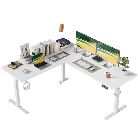 Agilestic L-Shaped Electric Height Adjustable Standing Desk - Large Ergonomic Wood Workstation with 3 Memory Buttons, Cable Management, Corner Optimization, Anti-Collision Technology, 50 – 100 Cm Range, Assembly Required, Desk for Home Office