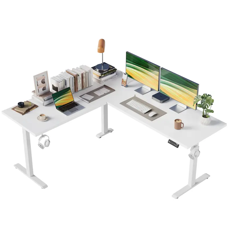 Agilestic L-Shaped Electric Height Adjustable Standing Desk - Large Ergonomic Wood Workstation with 3 Memory Buttons, Cable Management, Corner Optimization, Anti-Collision Technology, 50 – 100 Cm Range, Assembly Required, Desk for Home Office