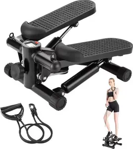Mini stepper, twist stepper with resistance band, cardio equipment for full body workout, with pull rope and handrails