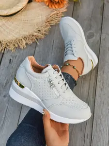 Women's Wedge Heel Side Zipper Shoes, Hidden Height Increase Casual Sneakers, Platform Walking Shoes, Plus Size Comfortable Footwear for Daily Wear