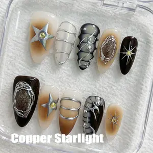 CuraTique | Copper Starlight 10PCS Handmade Press On Nails REUSABLE 3D Gel spring/summer 2025 / Prom