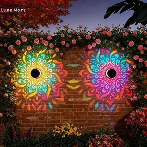 2-Pack Solar Mandala Projector Wall Lights, Waterproof Metal Outdoor Fence Lights, Decorative LED Projection Lamps, Weatherproof Ambient Lighting for Garden, Patio, Backyard and Courtyard Decor