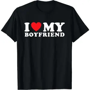 [100% Cotton] Stylish Black T-Shirt With I Love My Boyfriend Print For Couples.