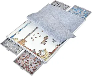 1500 Piece Non-Wood Jigsaw Puzzle Board with Drawers and Felt Fabric Cover Mat, Portable Puzzle Table for Adults, Puzzle Tray, Large Size: 35×26 Inch Work Surface, Lightweight Design, Gray