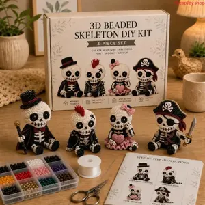 Cute Portable 3D Beaded Skeleton DIY Kit, fun and quirky craft set with easy assembly design, popular handmade ornament supplies, great for leisure activities, holiday decoration and creative gift making