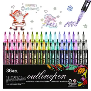 Dual-Line Contour Metallic Highlighter, Squiggles Dual-Line Pen, Magic Glitter Drawing Pen, Suitable for Greeting Cards, Crafts, Posters, and Drawing
