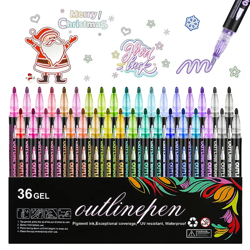 Dual-Tip Metallic Highlighters - Aesthetic Pens, Doodle Pen, Glitter Markers with Magic Glitter for Dual-Line Contour, Bold Designs, Greeting Cards (Office Stationery Writing Tool for Artists)