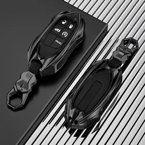 Zinc Alloy Key Fob Cover with Keychain Fit For Jeep Grand Cherokee Renegade Wrangler Patriot Dodge Durango Challenger Journey Chrysler 200 300 Fiat