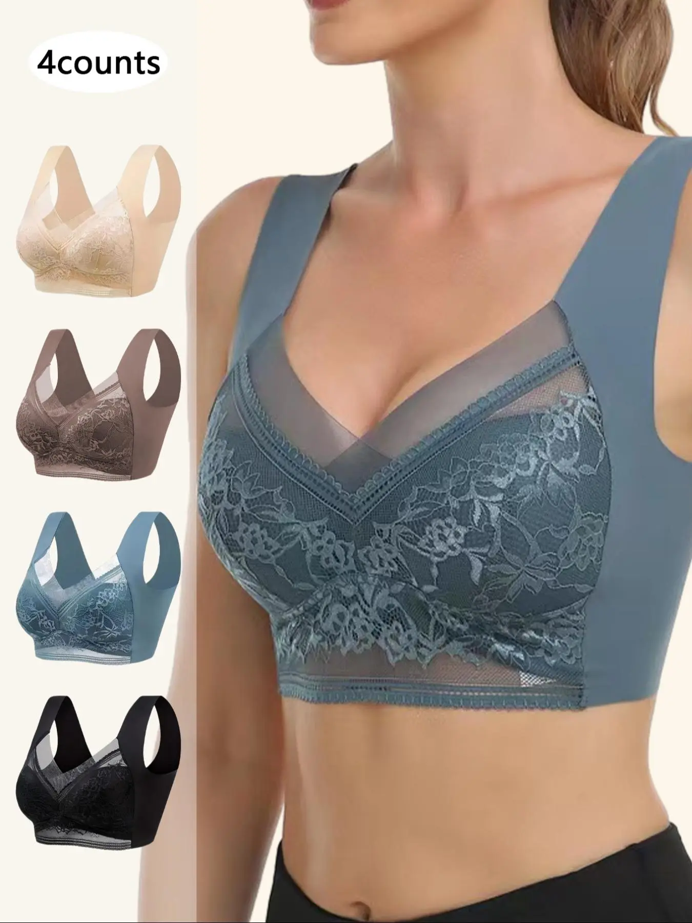 Women's Seamless Mesh Bra, Backless Plunge Bralette, Comfortable Padded Lift, Smooth Thin Soft Back, Sleep Casual Yoga, All Seasons
