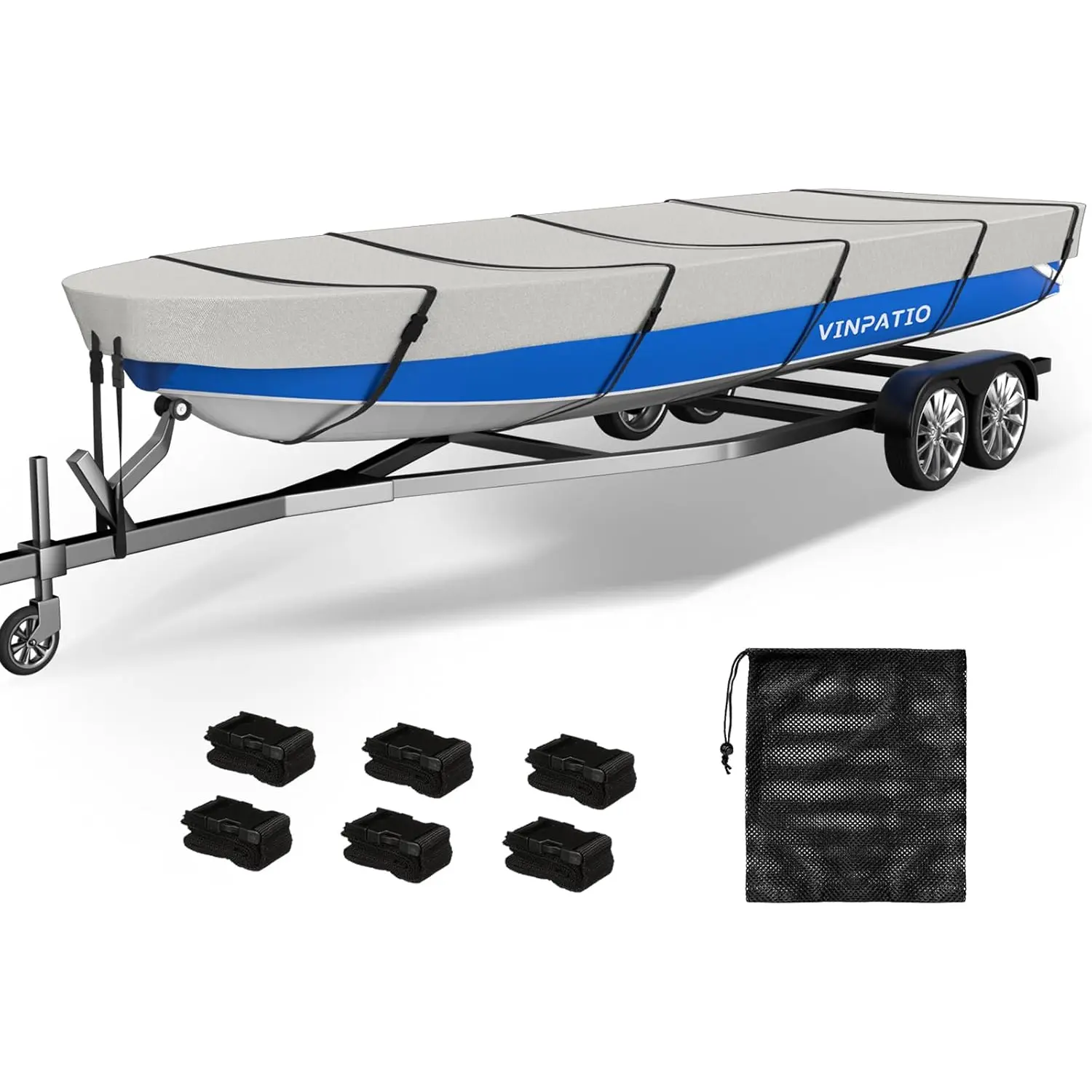 Jon Boat Cover - 1200D 5-Layer Waterproof Oxford Fabrics, Heavy-Duty Trailerable Mooring Cover, UV Protection, Fade & Tear Resistant, Marine-Grade Reinforced Adjustable Side Straps