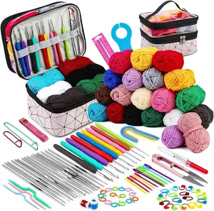 Mnuizu 105 Piece Crochet Kit, Crochet Hooks Yarn Set, Knitting Kit, Knitting Accessories Set,Includes Complete Crochet Accessories-Perfect Crochet Starter Kit for Adults and Children