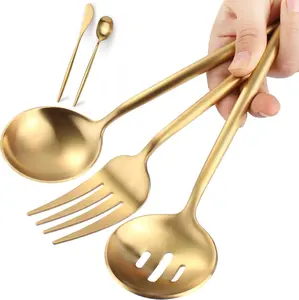 Stainless Steel Serving Utensils Set, 5 count - 10.8 Inch Serving Fork, 10.3 Inch Slotted Spoon, Sugar Spoon, Butter  for Buffet