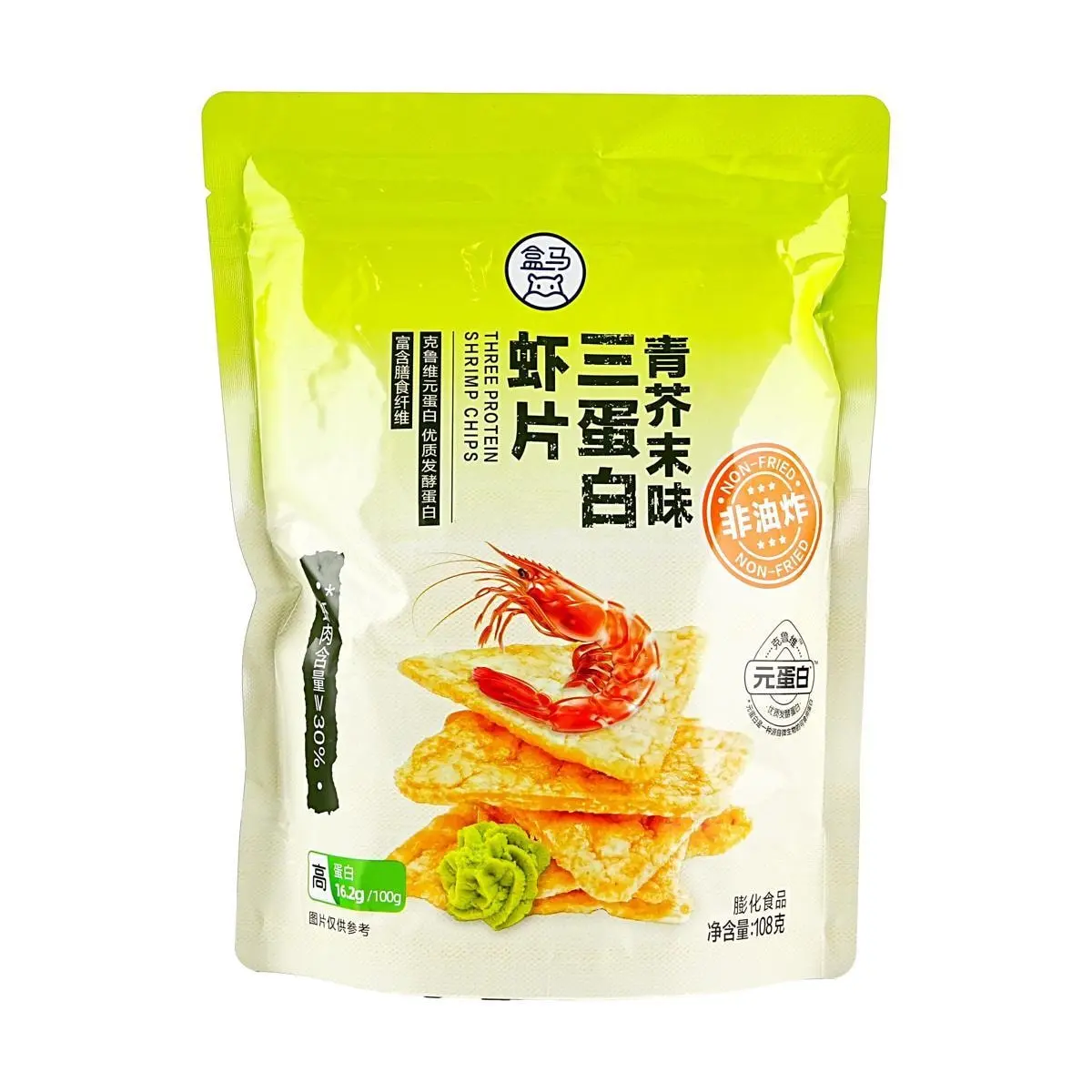 FRESHIPPO Wasabi Flavored Shrimp Chips - High Protein, Real Shrimp Content (≥30%), Healthy Baked Snack, 108g
