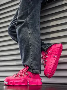 Unisex Edgy-Sweet Girl Style Casual Shoes: Metal Lock Buckle Accents, Contrast Laces, Height Boost Platform Sole. For Daily Outings/Stylish Looks