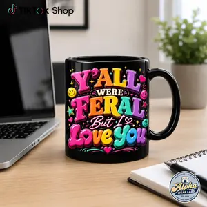 3D EFFECT Yall Were Feral Mug, Funny Teacher Student Faux 3D Coffee Mug End Of School Year Gift Colorful Cup