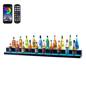 VEVOR LED Lighted Liquor Bottle Display,  2 Tiers 72 Inch Commercial Illuminated Home Bar Shelf, 2 Steps Whiskey Rack Stand, Acrylic Drink Shelves with RF Remote & App Control, and Multicolor lighting