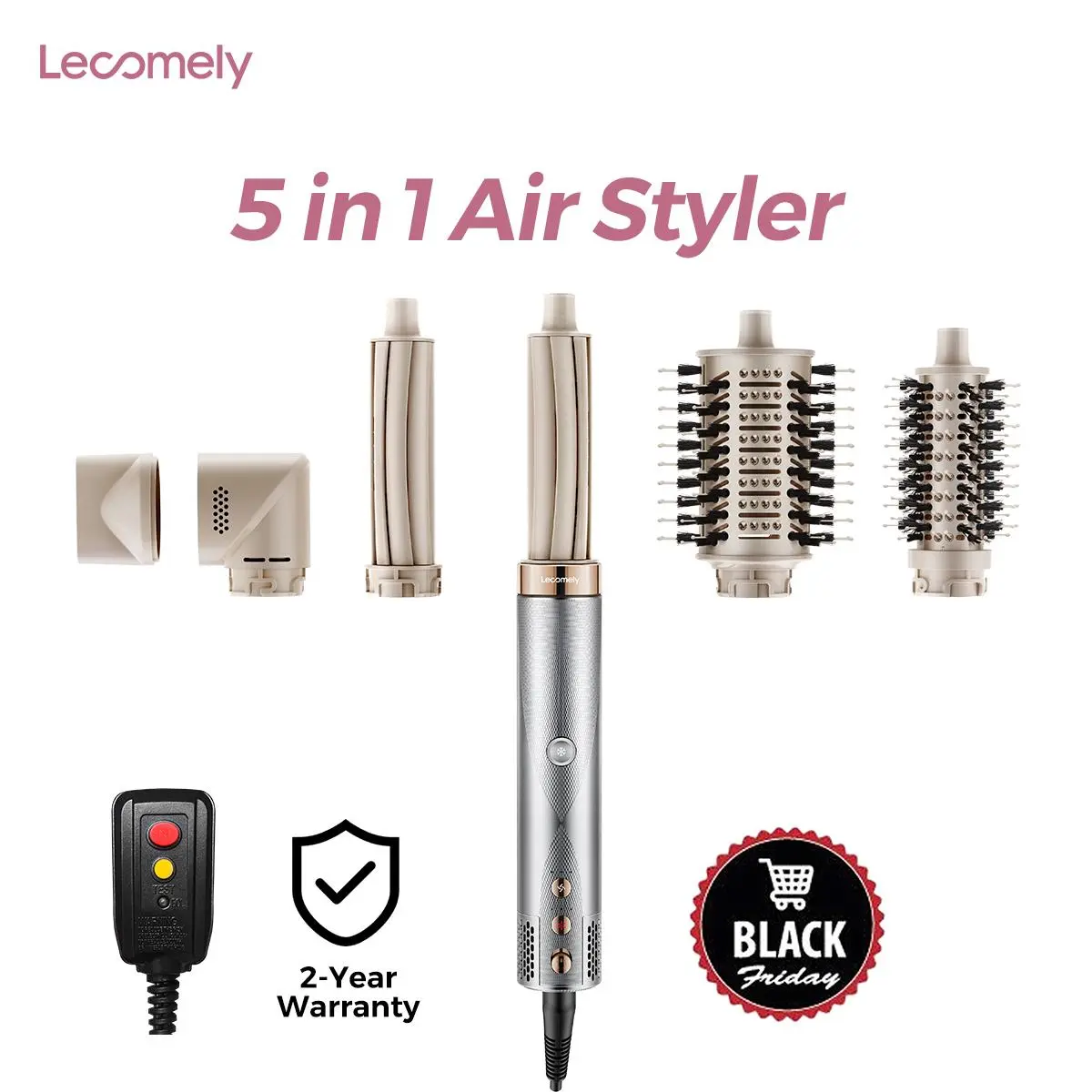 Lecomely 5 in 1 Air Wrap Hair Styler with Automatic Curler, No Heat Damage, Powerful Hair Dryer, Fast Curling Voluminzing Straightener, Flawless Smoothing, Lightweight and Travel Size, AirEdge A3, dealsforyoudays Removable Brush,father'sdaygifts,summerhai