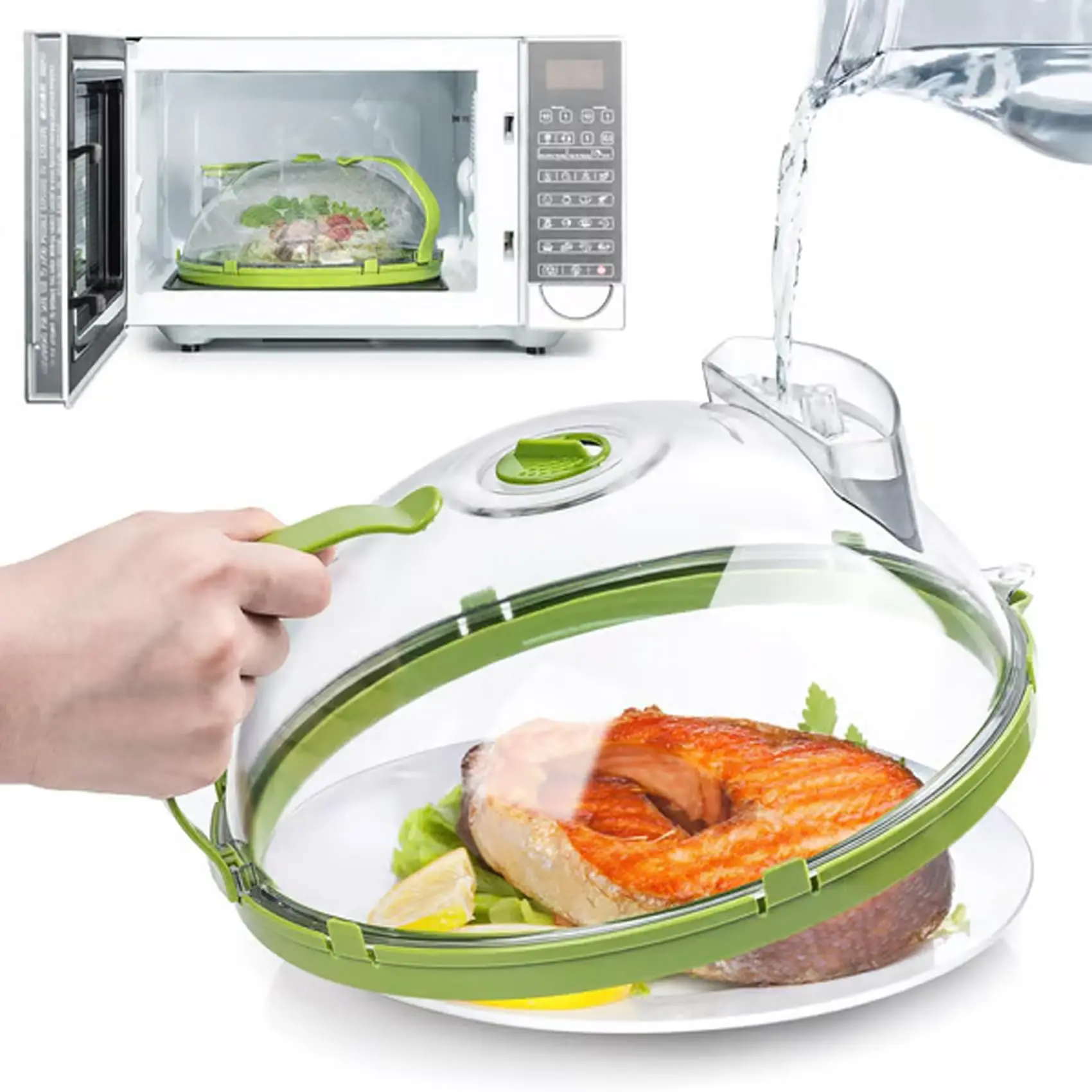 Microwave Cover - 2-in-1 Microwave Cover with Built-In Steamer, Microwaves Covers with Insulated Handle for Food, No Spills, No Dryness, BPA-Free - Your Microwave's Clean