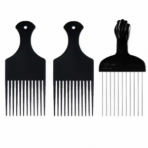 3 Piece African Curly Hair Comb Set, Metal Curling Iron, Steel African Brush, Handle, for Braiding Wigs, Unisex Travel Tool
