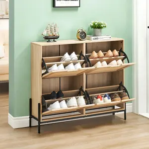 Shoe Cabinet with Two Drawers, Shoe Cabinet Freestanding Tipping Bucket Shoe Rack Organizer with 4 Flip Drawers, Entryway Narrow Shoe Rack for Entryway, Hallway, Bedroom