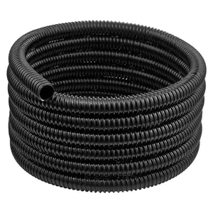 Black Corrugated Pond Tubing, 21 ft 1 in Inner Diameter Flexible Bend PVC Hose, Plastic Drain Water Pipe for Pond, Garden (1 pc)