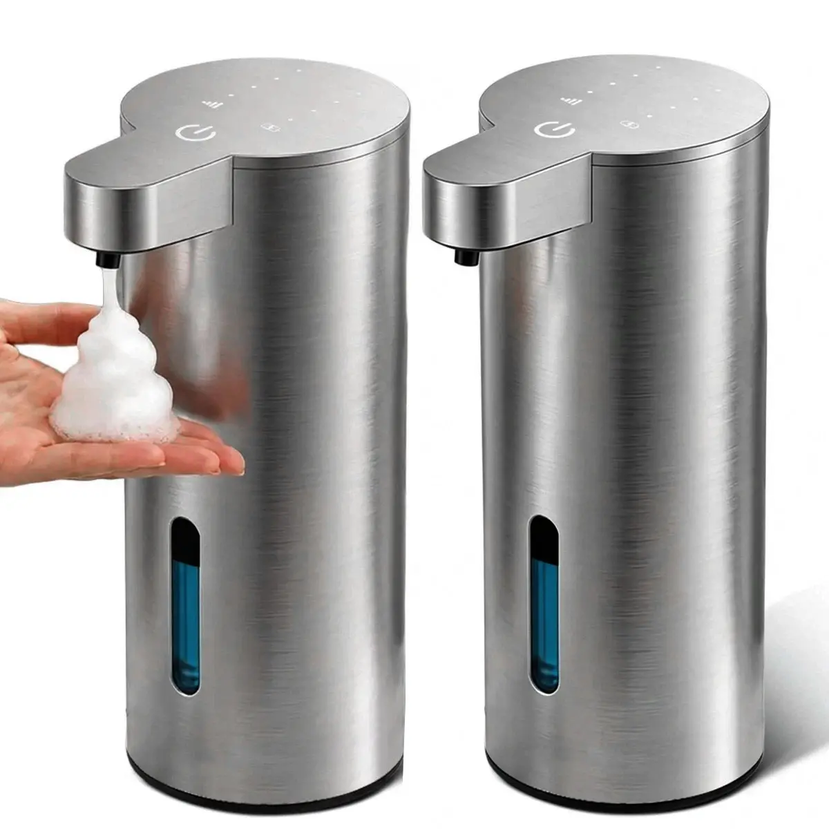 Stainless Steel Automatic Foaming Soap Dispenser, 360ML Large Visible Liquid Tank, IP67 Waterproof, Type-C Rechargeable Last 90 Days, Wall Mount & Countertop Dual Use, Works for Foam Soap / Diluted Liquid Soap for Bathroom, Kitchen, Hotel