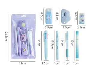 Kawaii Pastel Stationery Set, 6PCS Cute Pen & Accessory Kit with Flower Cutter, Eraser, Correction Tape, Multicolor Pens, School Supplies for Students, Gift