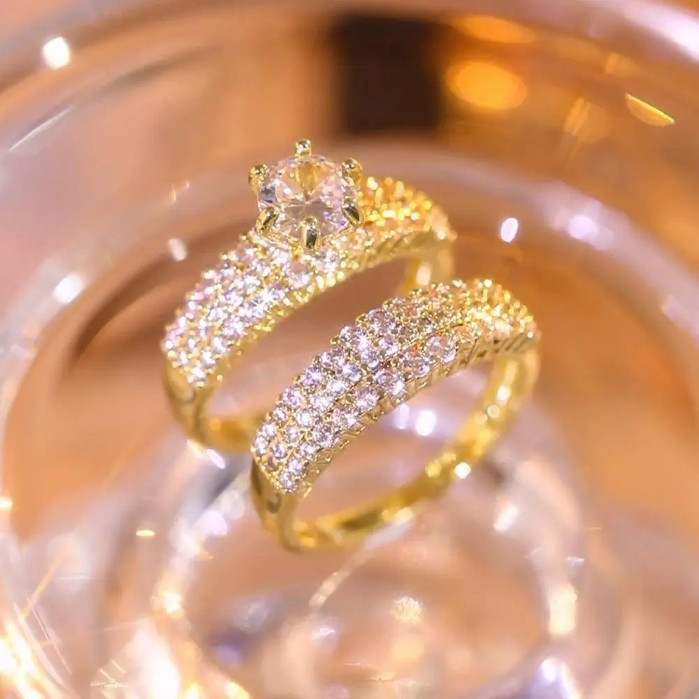 2-Piece Elegant Stacking Rings with Paved Shining  - Engagement & Wedding Rings - Silvery/golden Tone - Luxury rings Dupes for Stylish Appeal