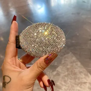Rhinestone Decorated Oval Air Cushion Comb, Portable Foldable Hair Brush with Mirror, Scalp Massage Comb for Women & Girls