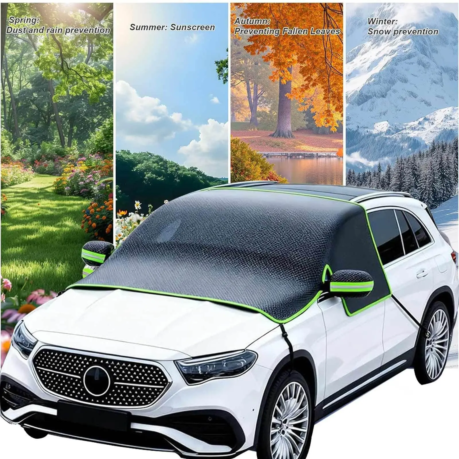Large Car Windshield Cover for Ice and Snow - Automotive Windshield Snow Covers with Side Window & Rearview Mirror Protector, Winter Magnetic Car Anti-Snow Cover, Universal for Most Cars,Sedan,SUV