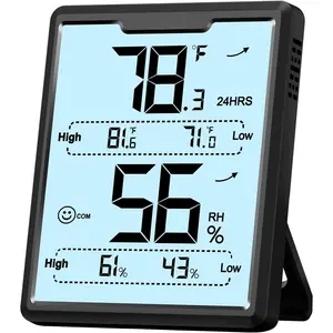 Digital Hygrometer Room Thermometer Indoor, Humidity Meter with Large LCD Display, Backlight Temperature Humidity  with Max Min Records, Black