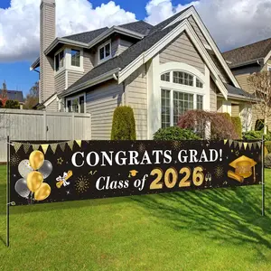 2026 Graduation Decorations | Congratulations to the Class of 2026 | Banners | Black and Gold Graduation Courtyard Signs | Indoor and Outdoor Backdrop Decorations | 2026 Graduation Party Supplies