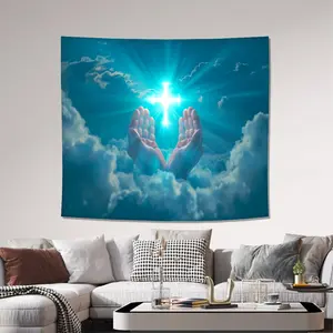 Shiny Glow Prayer Cross Backdrop for Home Decor, Perfect for Living Room, Bedroom, Office & Party Decoration, Includes Installation Kit