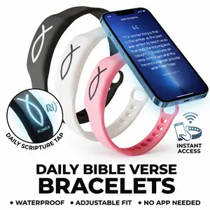 NFC Bible Verse Bracelet – Silicone Christian Wristband with Daily Scripture Access, Adjustable Waterproof Cross Bracelet for Men & Women, No App Required, Faith Gift for Baptism, Easter