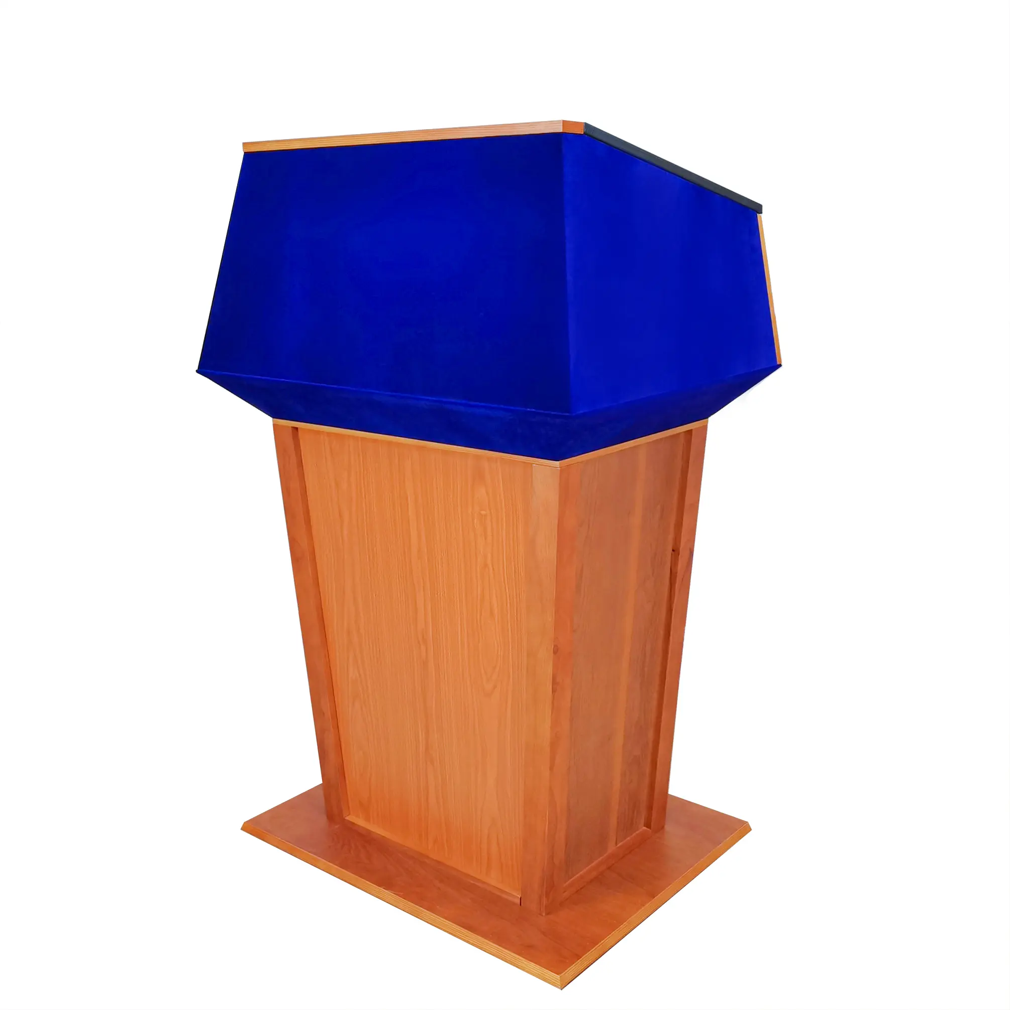 FixtureDisplays® Presidential Podium Official State Embassy Wood Podium 31X23X50" - Top with Blue Fabric 119803-NF