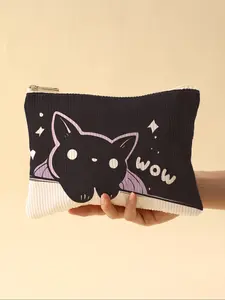 Cat Pattern Plaid Makeup Bag, Lightweight Zipper Lined Handheld Cosmetic Pouch, Multifunctional Organizer for Toiletries & Accessories