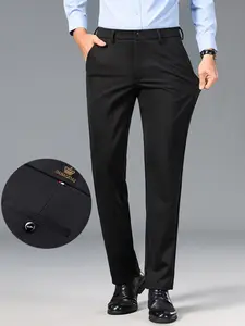 Men's Relaxed Straight Leg Formal Pants for All Seasons, Anti-Wrinkle Comfortable Stretchy Trousers, Men's Business Fashion Pants