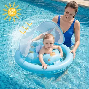 Dream Car Float Ring Sunshade Blue Inflatable Swim Gear, Summer Splash Water Float, Beach Outdoor Indoor, Kids Baby Swim Ring, Infant Pool Float Swimming Float