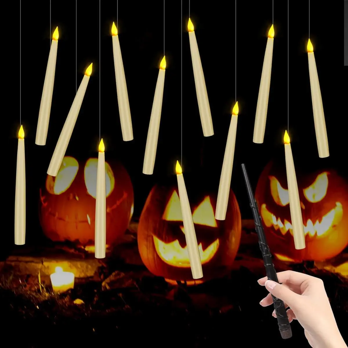 12 Pack Christmas Decoration Floating Candles with Magic Wand Remote, Flameless Taper Candles, Flickering LED Floating Candles, Hangable, Suitable for Christmas Birthday Party Home Decoration Gifts