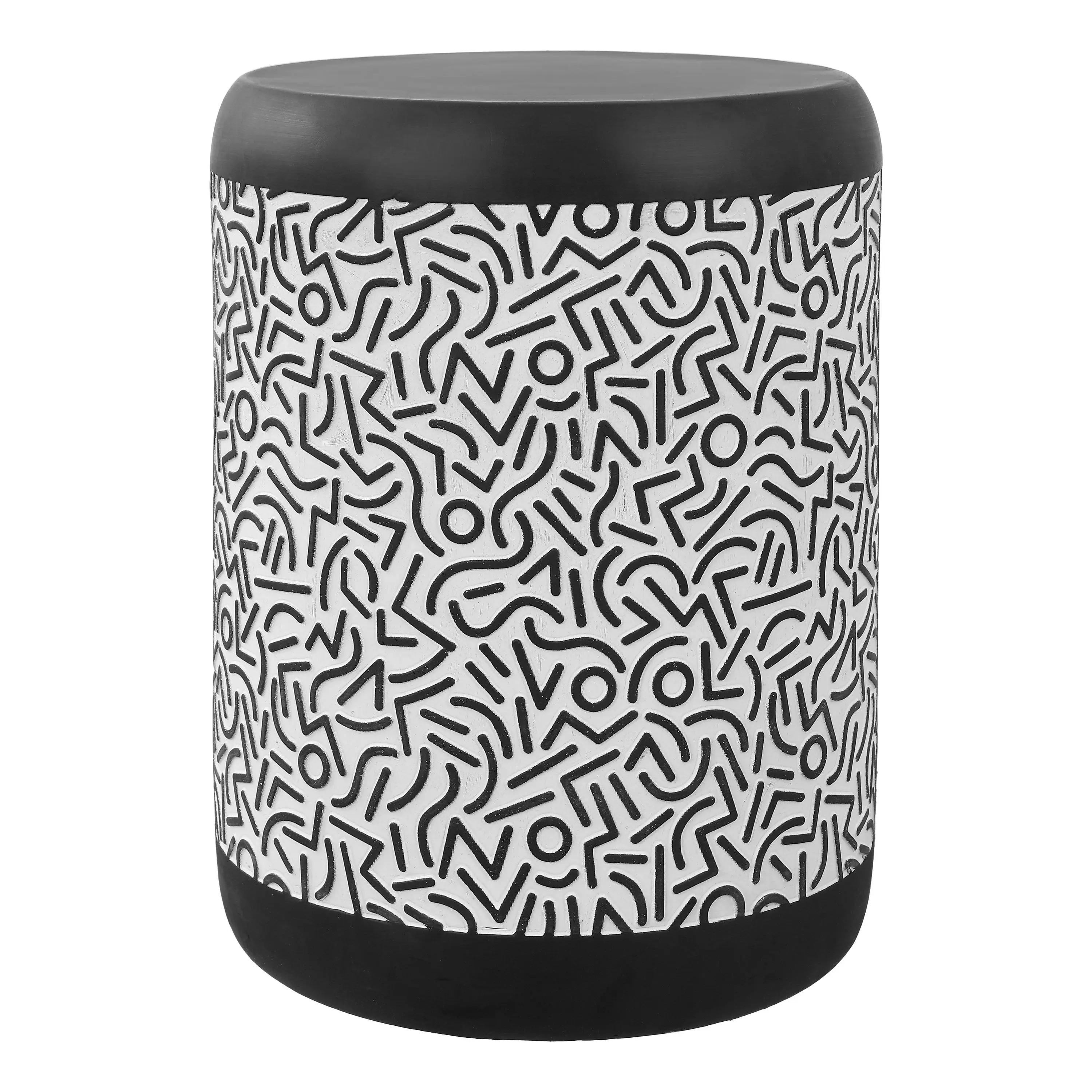 Vernis 17.75" Modern Bohemian Geometric Drum Garden Stool Vernis 17.75" Modern Bohemian Geometric Drum Garden Stool
