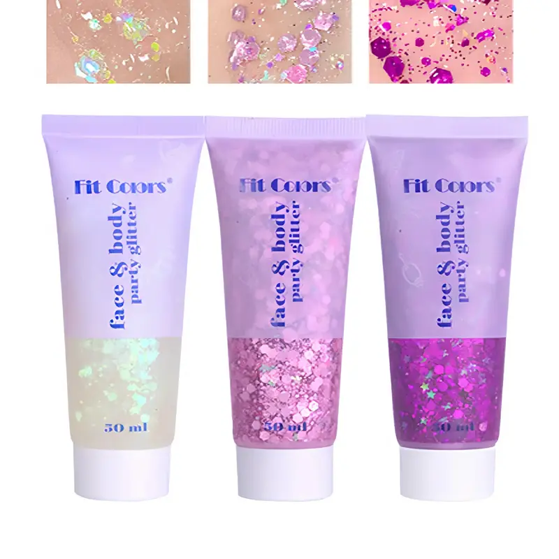 Holographic Face & Body Glitter Gel Cosmetics - Unique, Easy to Apply & Remove, Multi-Purpose for Concerts, Daily Cheeks Makeup, #1 White&Pink&Purple, Fast-Drying