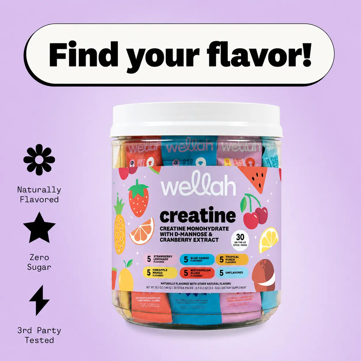 Wellah Creatine Stick Packs | 30 Serving On-The-Go Supplement Creatine Monohydrate Supplement | Creatine For Women | Gym Essential For Women |  Supplement For Women