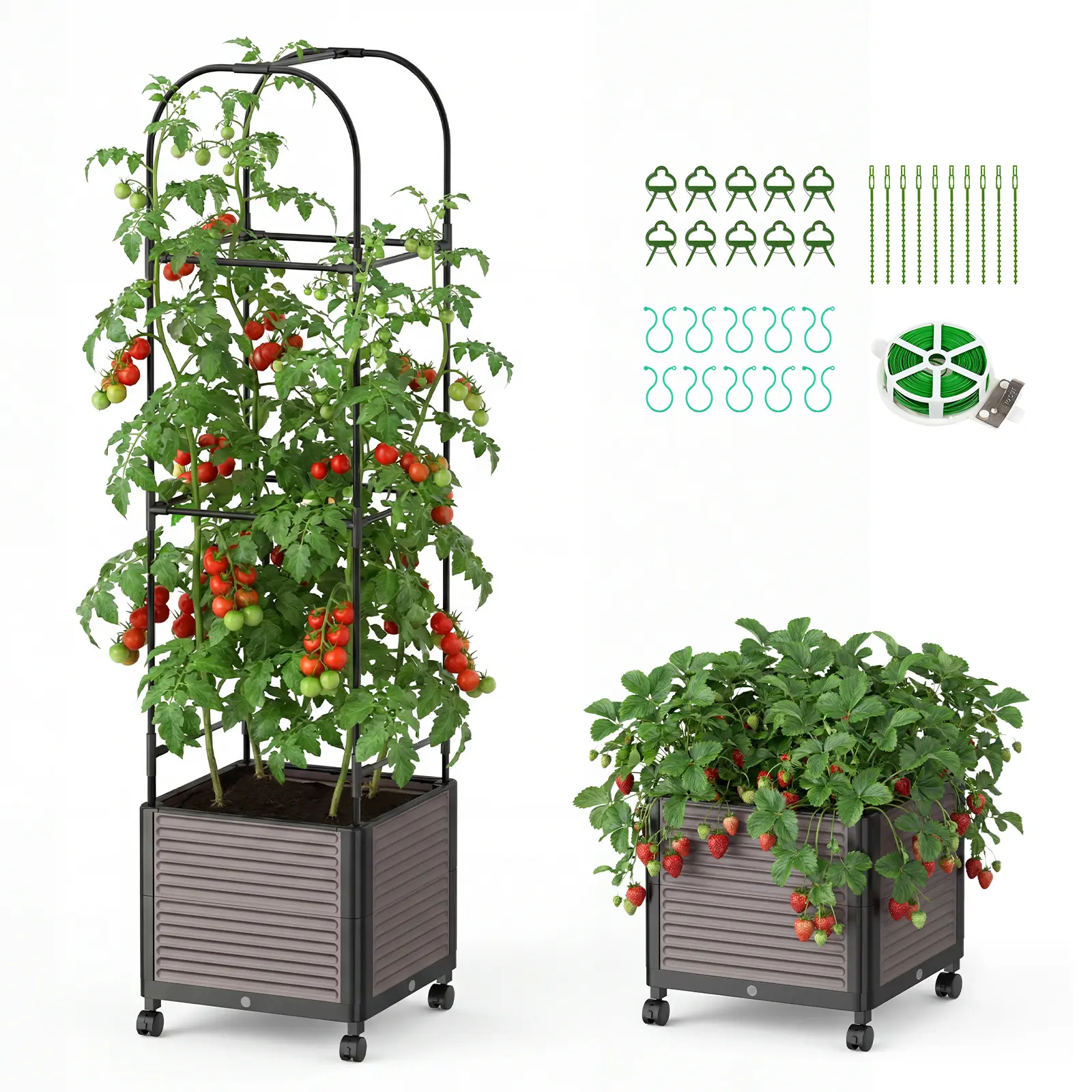 ABORON Raised Garden Bed Planter Box with Trellis for Climbing Vegetables Plants, Tomatoes Planters Outdoor Tomato Cage with Wheels, Indoor Outdoor Use