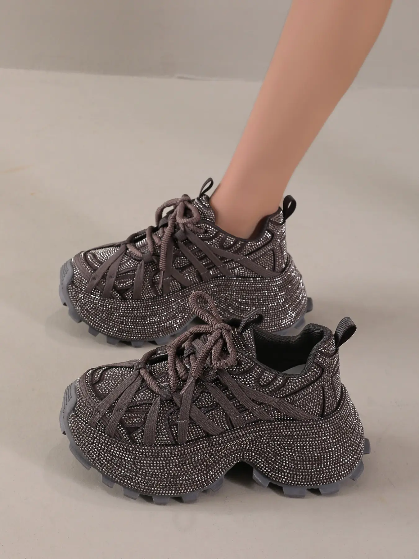 New Fashion Versatile Rhinestone Thick Sole Platform Shoes, Trendy Water Drill Thick Soled Sneakers for Women, Casual Sporty Shoes