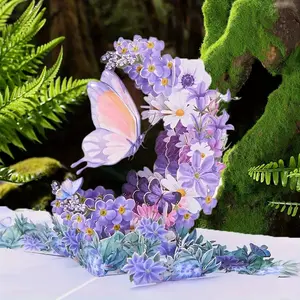3D Butterfly & Flower Pop-up Card, 1 Count Creative Birthday Anniversary Card with Envelope, Greeting Card for Birthday, Anniversary, Wedding, Butterfly And Flower Card