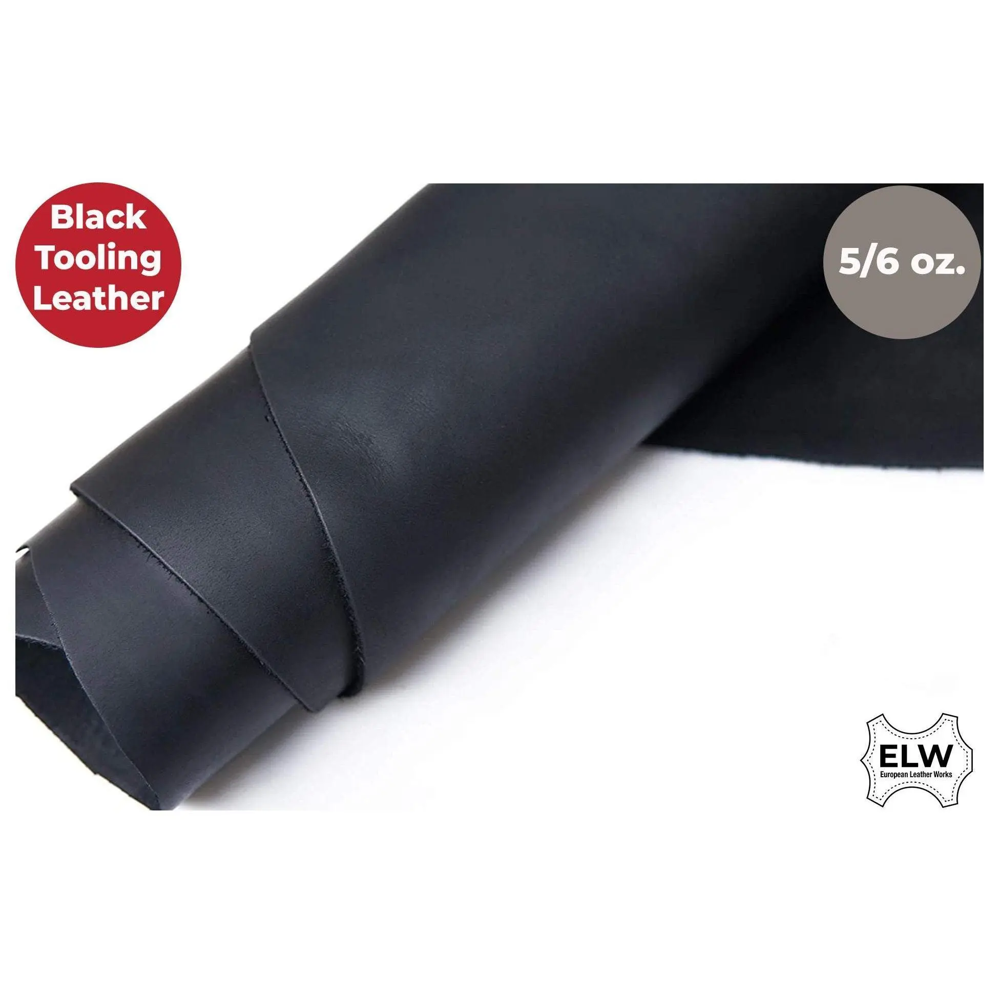 ELW Tooling Leather 5/6 OZ (2-2.4mm) Thickness | Black Color | Pre-Cut | Finished Full Grain Leather Cowhide Handmade Perfect for Crafting, Sewing, Molding, Workshop