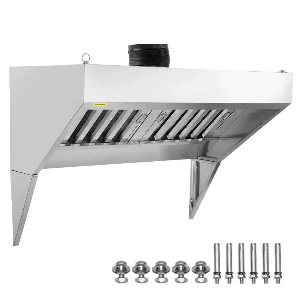 【Summerfinds】VEVOR Commercial Exhaust Hood,  6FT Food Truck Hood Exhaust, 201 Stainless Steel Concession Trailer Hood with 3 Detachable U-shaped Grid Oil Filter Mesh, Rust Resistant Vent Hood for Kitchen Restaurant